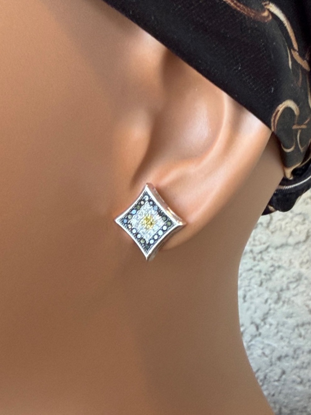 Stunning 925 Sterling Silver Multicolored Pave Stud Earrings